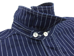 Sugar Cane Men's Short Sleeve Indigo Wabash Stripe Work Shirt, 8.5 oz Cotton Twill, One-Wash, Made in Japan (Fiction Romance SC36267 421A)