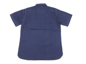 Sugar Cane Men's Short Sleeve Indigo Wabash Stripe Work Shirt, 8.5 oz Cotton Twill, One-Wash, Made in Japan (Fiction Romance SC36267 421A)