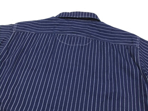 Sugar Cane Men's Short Sleeve Indigo Wabash Stripe Work Shirt, 8.5 oz Cotton Twill, One-Wash, Made in Japan (Fiction Romance SC36267 421A)