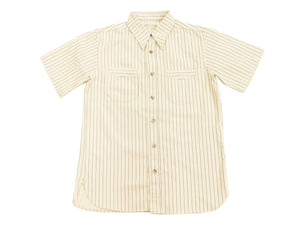 Sugar Cane Men's Ecru Colour Wabash Stripe Work Shirt Short Sleeve Button Up Shirt SC37275