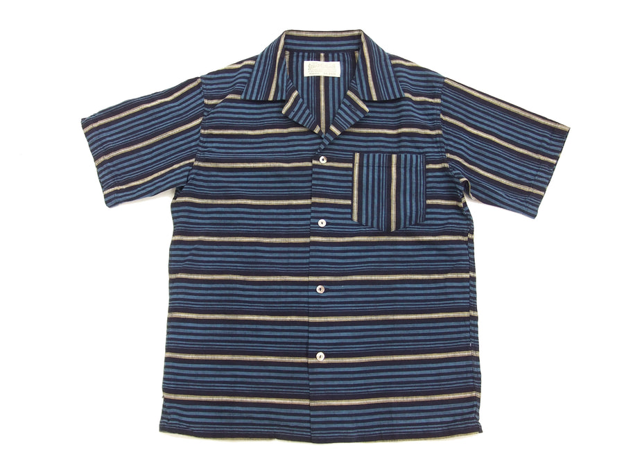 Sugar Cane Sport Shirt Men's 50s Style Horizontal Striped Short Sleeve Button Up Shirt  SC37937 Navy-blue