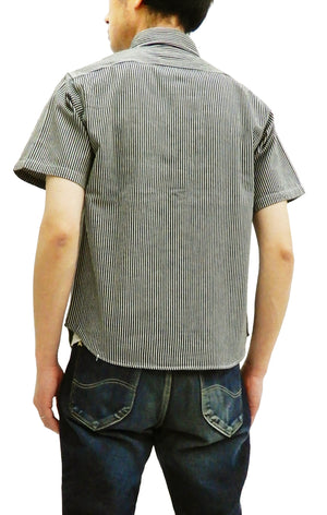 Sugar Cane Men's Casual Hickory Stripe Work Shirt Short Sleeve Button Up Shirt SC37944 Black