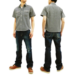 Sugar Cane Men's Casual Hickory Stripe Work Shirt Short Sleeve Button Up Shirt SC37944 Black