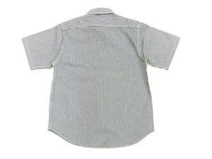 Sugar Cane Men's Casual Hickory Stripe Work Shirt Short Sleeve Button Up Shirt SC37944 Off-White