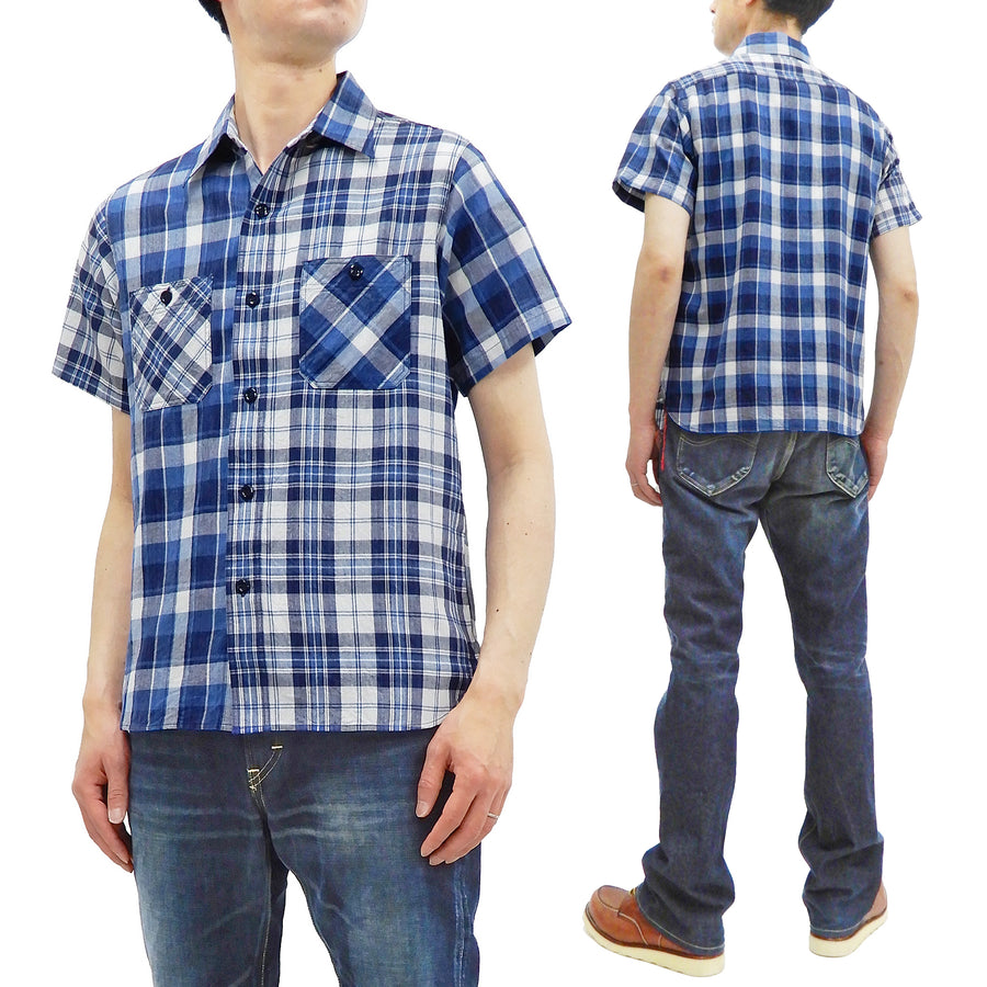 Sugar Cane Plaid Shirt Men's Spec Dye Checked Short Sleeve Work Shirt SC38696 Mixed Plaid Panel