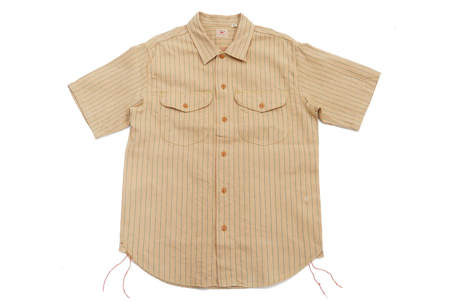 Sugar Cane Shirt Men's Vertical Striped Short Sleeve Button Up Shirt Work Shirt SC38699 133 Beige