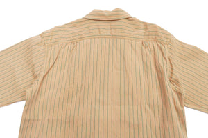 Sugar Cane Shirt Men's Vertical Striped Short Sleeve Button Up Shirt Work Shirt SC38699 133 Beige