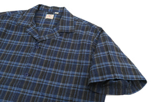 Sugar Cane Shirt Men's Resort Camp Collar Short Sleeve Casual Plaid Shirt SC38890 128 Dark-Blue
