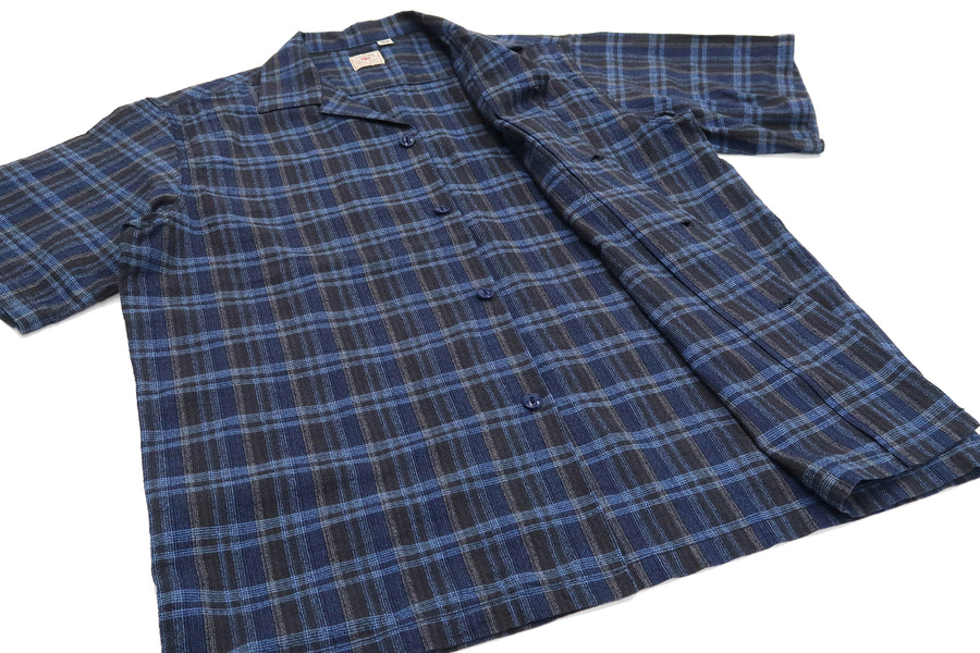 Sugar Cane Shirt Men's Resort Camp Collar Short Sleeve Casual Plaid Shirt SC38890 128 Dark-Blue
