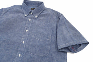 Sugar Cane Plain Chambray Shirt Men's Relaxed Fit Button-Down Collar Short Sleeve Casual Shirt SC38903 421 Blue One-Wash
