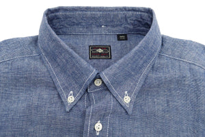 Sugar Cane Plain Chambray Shirt Men's Relaxed Fit Button-Down Collar Short Sleeve Casual Shirt SC38903 421 Blue One-Wash