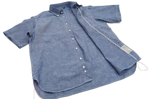 Sugar Cane Plain Chambray Shirt Men's Relaxed Fit Button-Down Collar Short Sleeve Casual Shirt SC38903 421 Blue One-Wash
