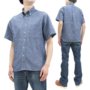 Sugar Cane Plain Chambray Shirt Men's Relaxed Fit Button-Down Collar Short Sleeve Casual Shirt SC38903 421 Blue One-Wash