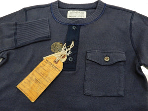 Sugar Cane Men's Plain Long Sleeve Henley T-Shirt Rib Knit Pocket Tee SC68351 Faded-Navy-Blue