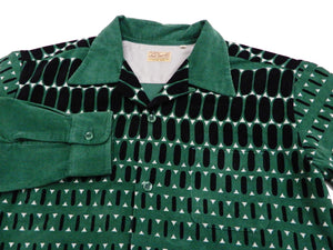 Style Eyes Corduroy Sport Shirt Men's Long Sleeve 1950s Style Elvis Dots SE28532 Green