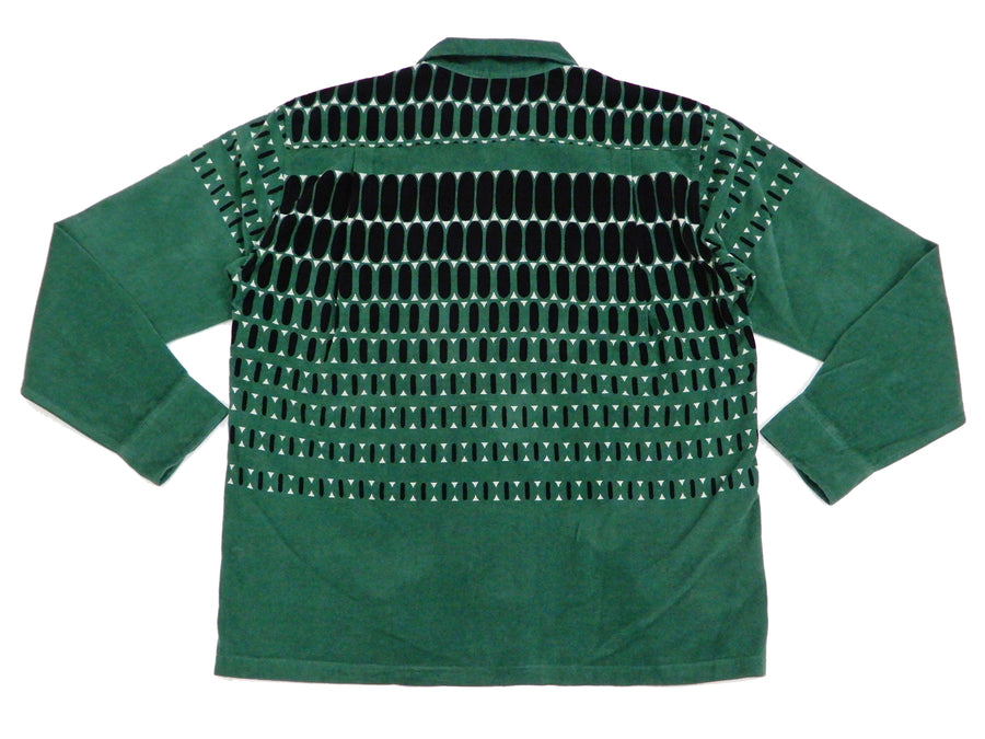 Style Eyes Corduroy Sport Shirt Men's Long Sleeve 1950s Style Elvis Dots SE28532 Green