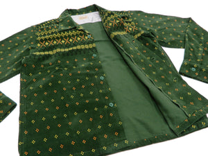 Style Eyes Corduroy Sport Shirt Men's Long Sleeve 1950s Style Geometric Pattern SE28746 Green