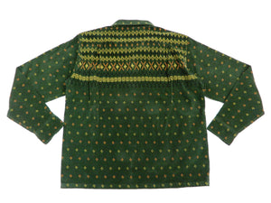 Style Eyes Corduroy Sport Shirt Men's Long Sleeve 1950s Style Geometric Pattern SE28746 Green