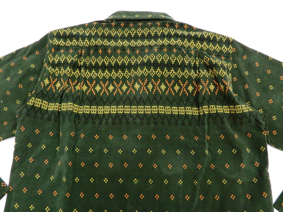 Style Eyes Corduroy Sport Shirt Men's Long Sleeve 1950s Style Geometric Pattern SE28746 Green