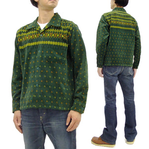 Style Eyes Corduroy Sport Shirt Men's Long Sleeve 1950s Style Geometric Pattern SE28746 Green