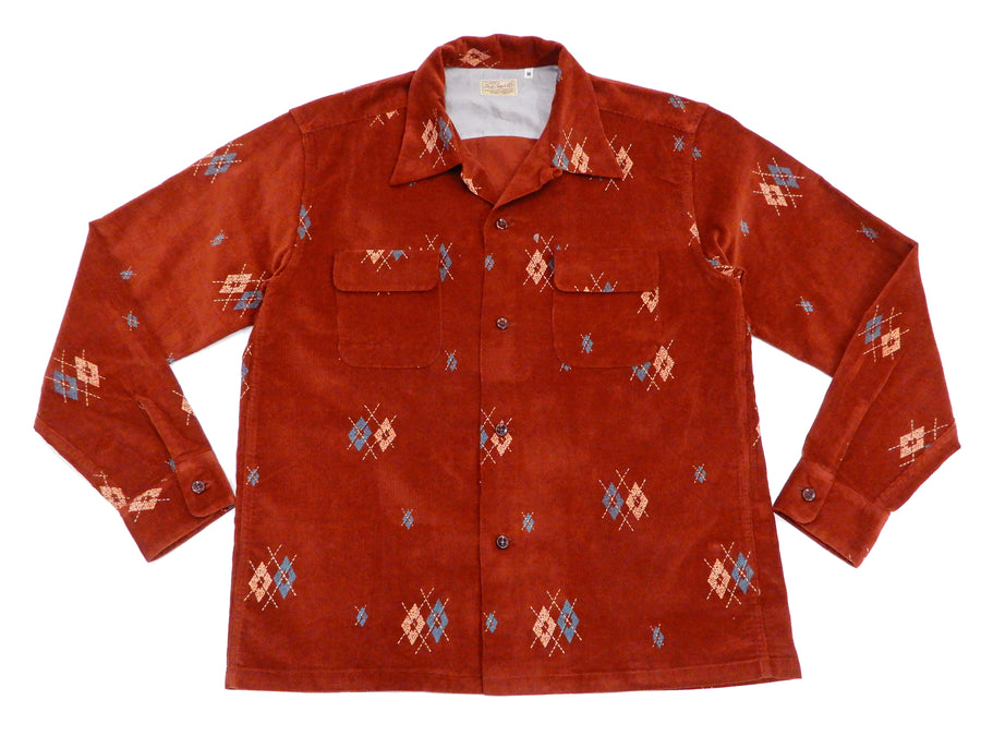 Style Eyes Corduroy Sport Shirt Men's Long Sleeve 1950s Style Argyle Pattern SE28749 Brown