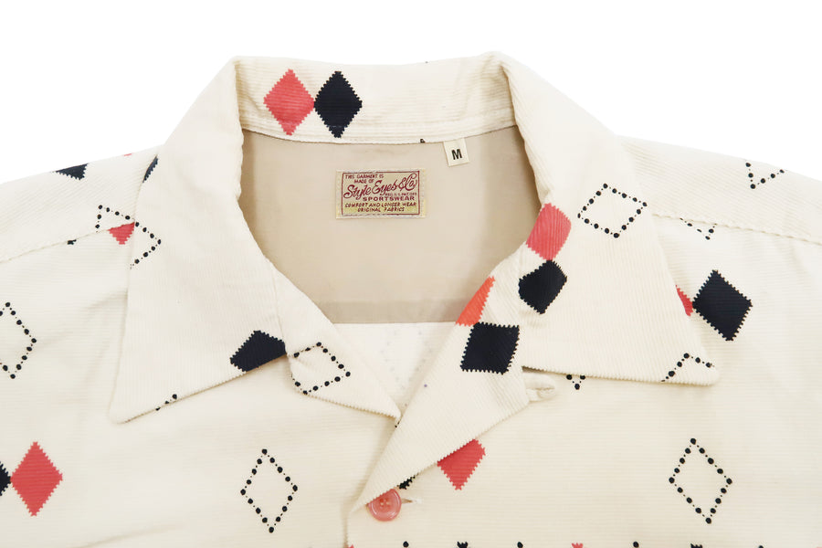 Style Eyes Corduroy Sport Shirt Men's 1950s Style Long Sleeve Button Up Shirt Argyle Pattern SE28971 105 Off-White