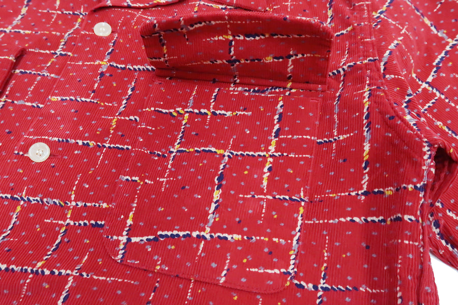 Style Eyes Corduroy Sport Shirt Men's 1950s Style Long Sleeve Button Up Shirt Cross Hatch Pattern SE28972 165 Red