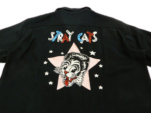 Stray Cats Logo Embroidered Bowling Shirt Style Eyes Toyo Enterprises SE38204 Black