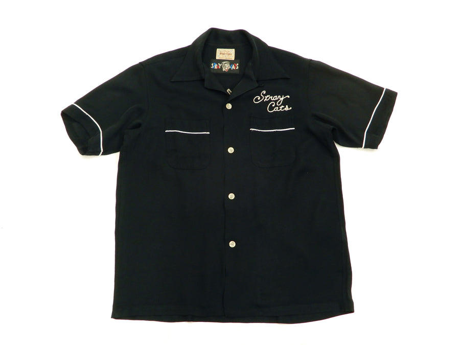 Stray Cats Logo Embroidered Bowling Shirt Style Eyes Toyo Enterprises SE38204 Black