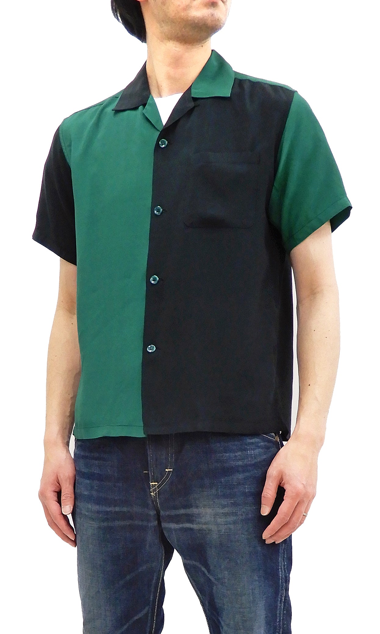 Style Eyes Bowling Shirt Men's 1950s Style Two-Tone Panel Short 