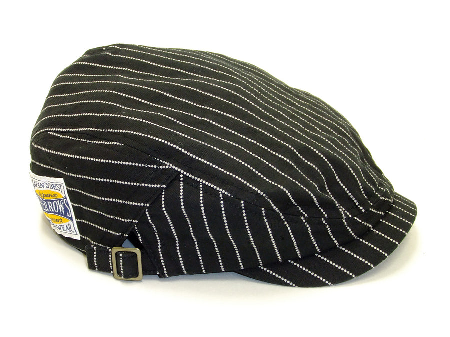 Pherrow's Men's Casual Vintage Style Wabash Stripe Flat Cap Made in Japan SHC1-W Black