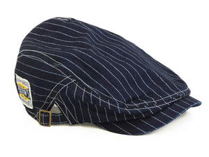 Pherrow's Men's Casual Vintage Style Wabash Stripe Flat Cap Made in Japan SHC1-W Indigo