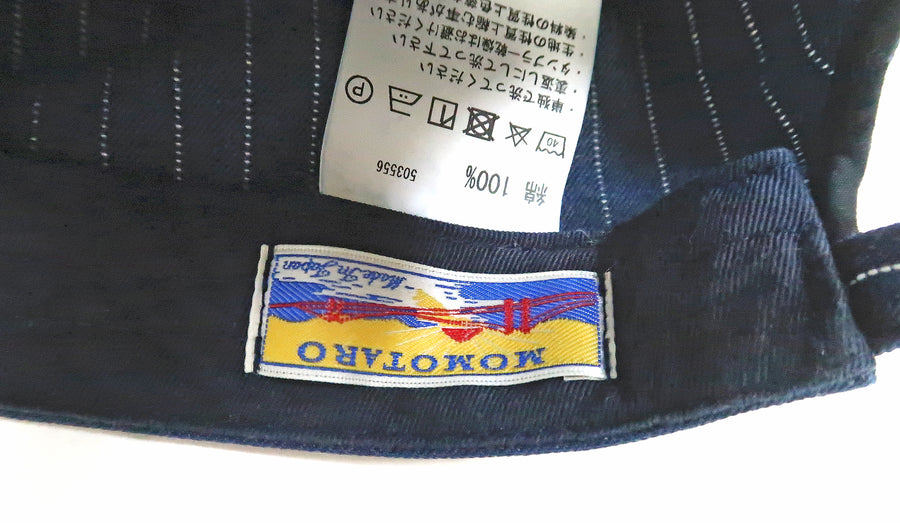 Momotaro Jeans Pinstripe Work Cap Men's Adjustable Flat Top Railroad Engineer Hat SJ002 Indigo
