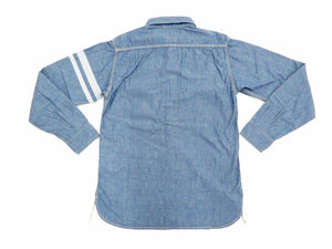 Momotaro Jeans Chambray Shirt Men's Slimmer fit Long Sleeve Work Shirt with GTB Stripe SJ091 Faded-blue-indigo