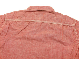 Momotaro Jeans Men's Chambray Shirt Short Sleeve Work Shirt with GTB Stripe SJ092 Red