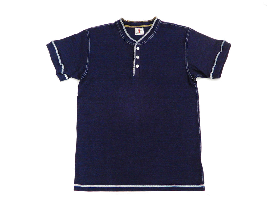 Samurai Jeans Indigo Henley T-Shirt Men's Heavy Short Sleeve Plain Tee SJIT-101M