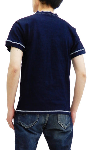 Samurai Jeans Indigo Henley T-Shirt Men's Heavy Short Sleeve Plain Tee SJIT-101M