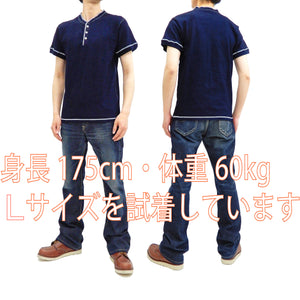 Samurai Jeans Indigo Henley T-Shirt Men's Heavy Short Sleeve Plain Tee SJIT-101M