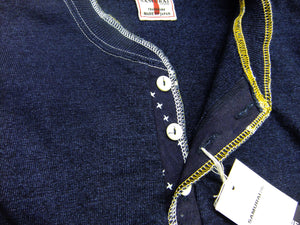 Samurai Jeans Indigo Henley T-Shirt Men's Heavy Short Sleeve Plain Tee SJIT-101M