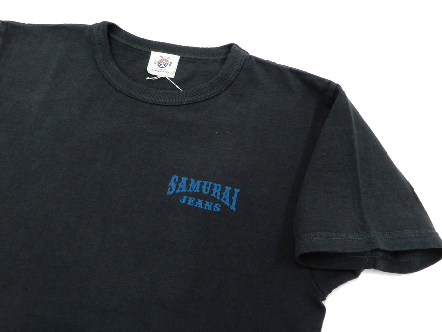 Samurai Jeans T-shirt Mens Slim Fit Loop-wheeled Short Sleeve Japanese Art Tee SJST20-108 Faded-Black
