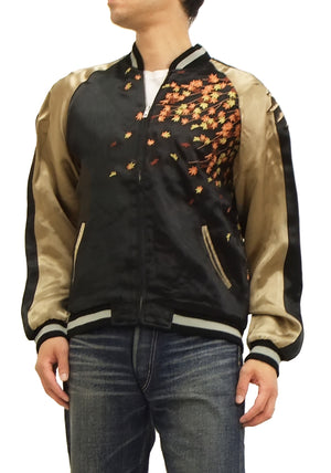 Hanatabi Gakudan Men's Japanese Souvenir Jacket Owl and Autumn Leaves Sukajan Script SKJ-179