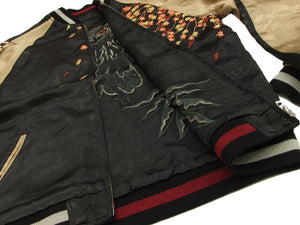 Hanatabi Gakudan Men's Japanese Souvenir Jacket Owl and Autumn Leaves Sukajan Script SKJ-179