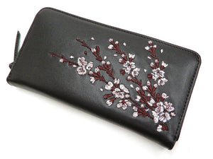 Script Hanatabi Gakudan Men's Casual Embroidered Leather Long Wallet SLWL-501 Black