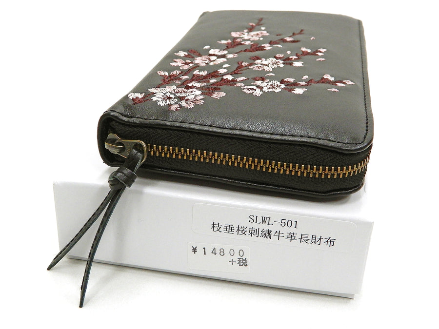 Script Hanatabi Gakudan Men's Casual Embroidered Leather Long Wallet SLWL-501 Black