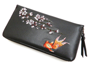 Script Hanatabi Gakudan Men's Casual Embroidered Leather Long Wallet SLWL-502 Black