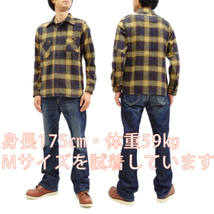 Samurai Jeans Plaid Flannel Shirt Men's Checked Long Sleeve Work Shirt SNL20-01 Yellow