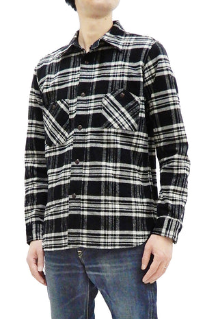 Samurai Jeans Plaid Flannel Shirt Men's Checked Long Sleeve Work Shirt SNL21-02 Black