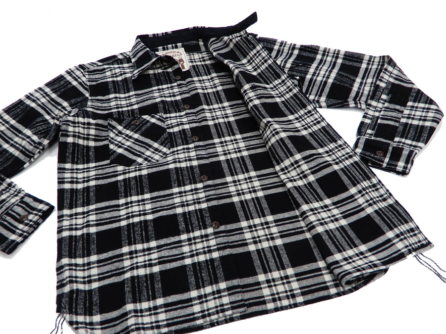Samurai Jeans Plaid Flannel Shirt Men's Checked Long Sleeve Work Shirt SNL21-02 Black