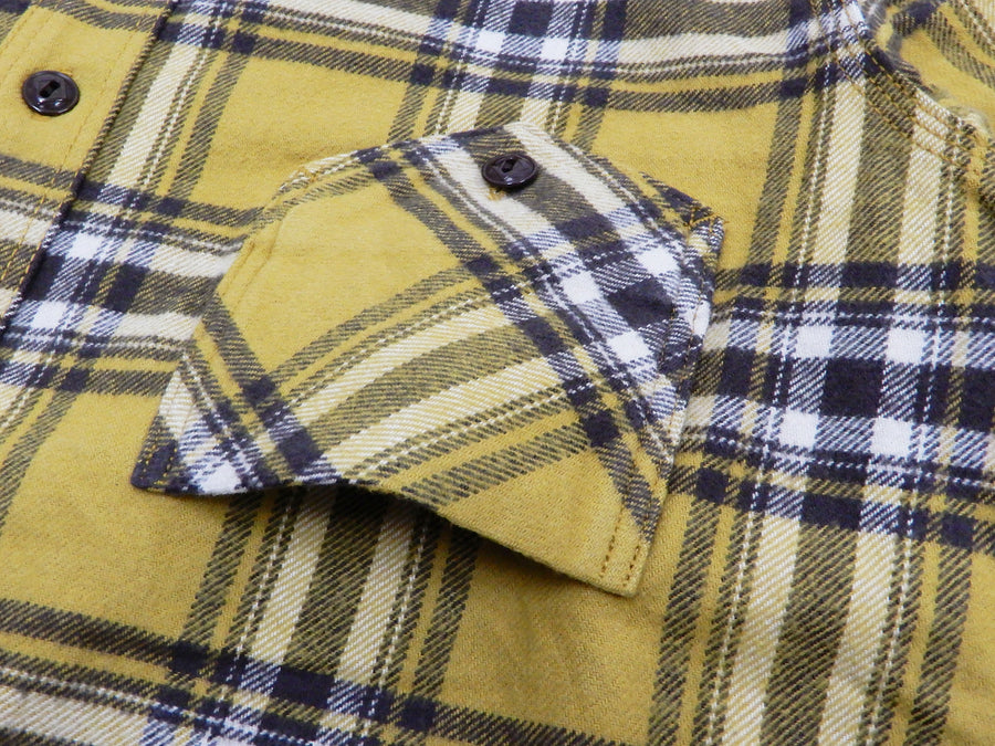 Samurai Jeans Plaid Flannel Shirt Men's Checked Long Sleeve Work Shirt SNL21-02 Mustard