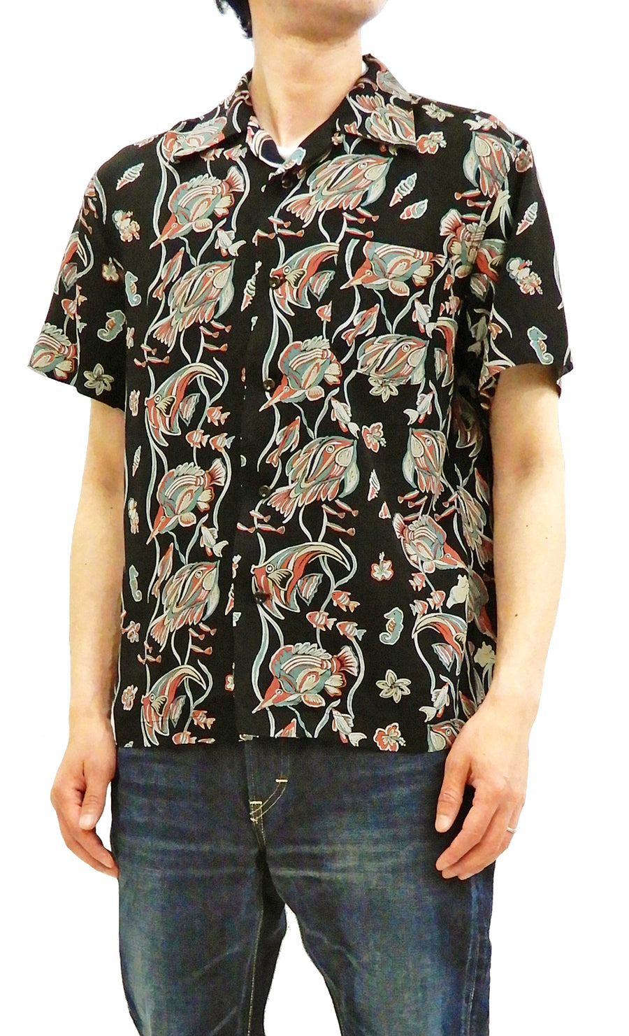 Studio D'artisan Men's Hawaiian Shirt Angelfish Rayon Short Sleeve